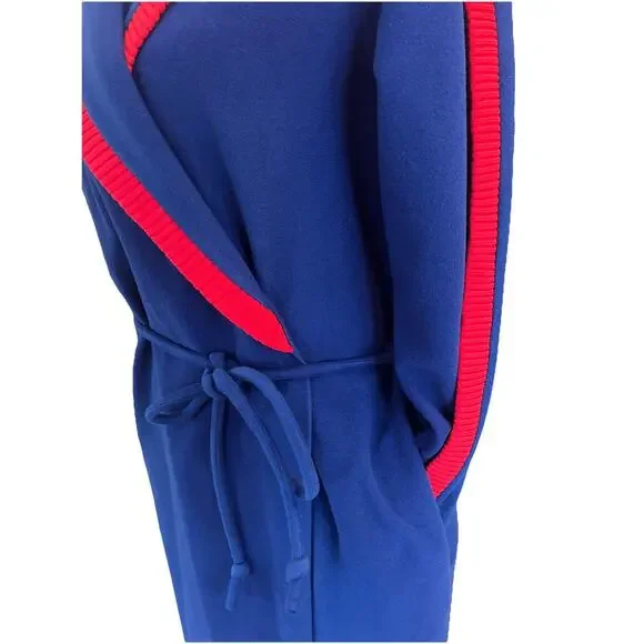 Vintage VASSARETTE Full Length Sz Sm Blue And Red Velour Robe Pockets With Belt - Picture 4 of 13